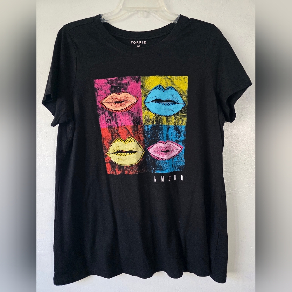 Torrid Black Graphic Tee with Colorful Lips